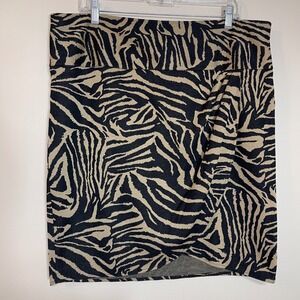Lane Bryant Zebra Print Faux Wrap Skirt Plus Size 18 Black Tan Side Zip Mini